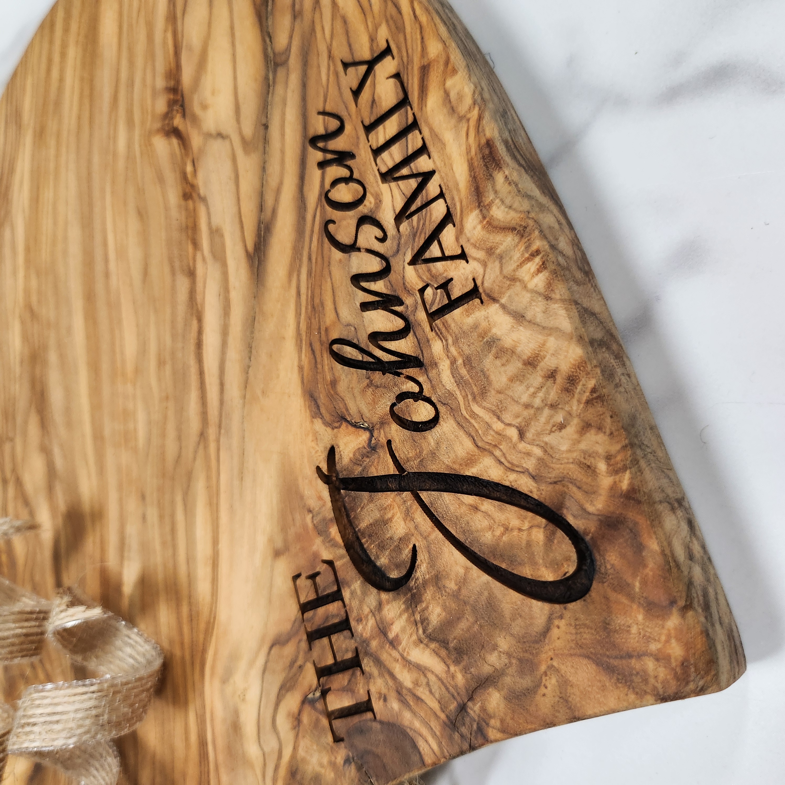 Close-up olivewood engraving