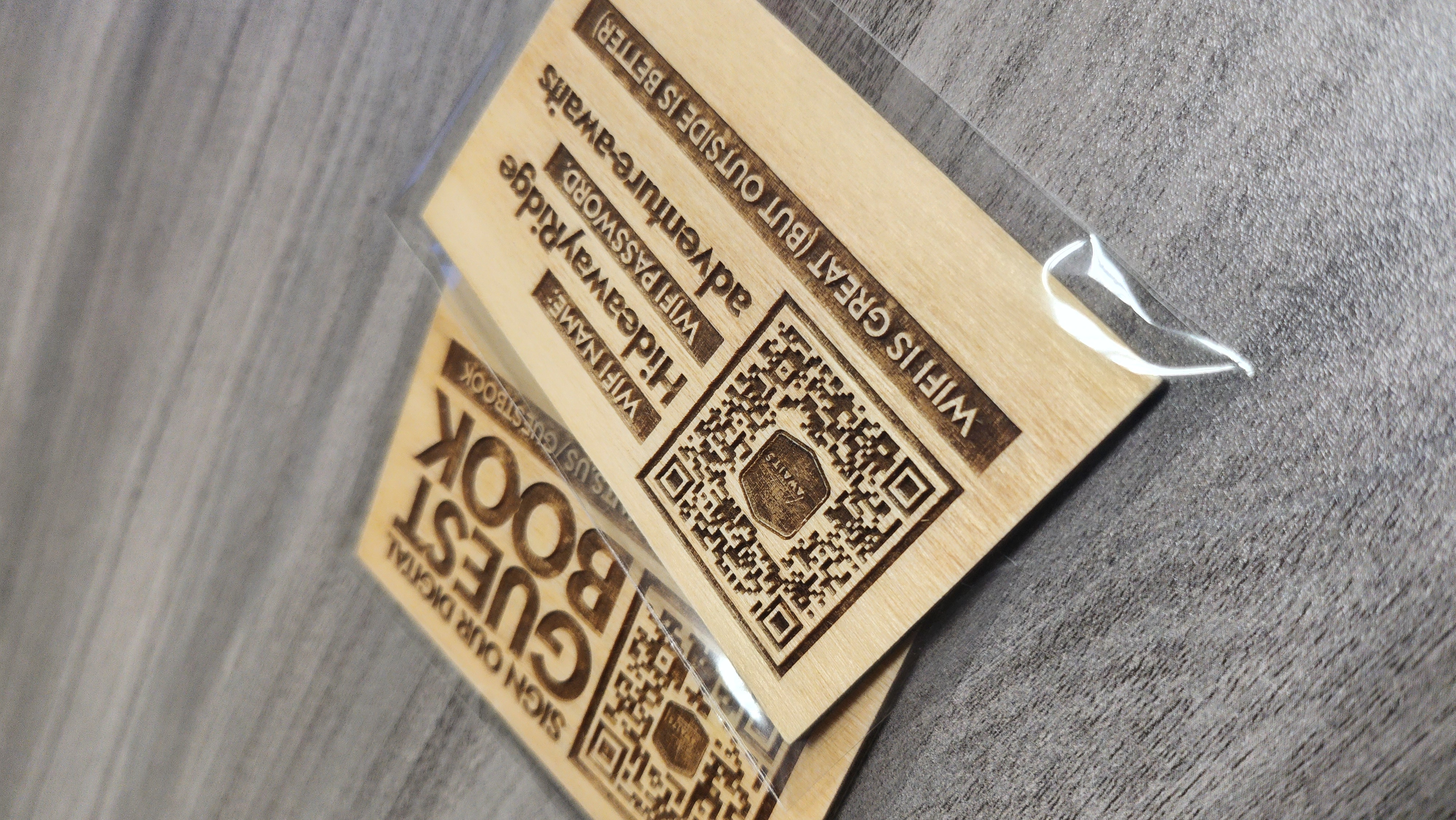 Engraved wood QR code