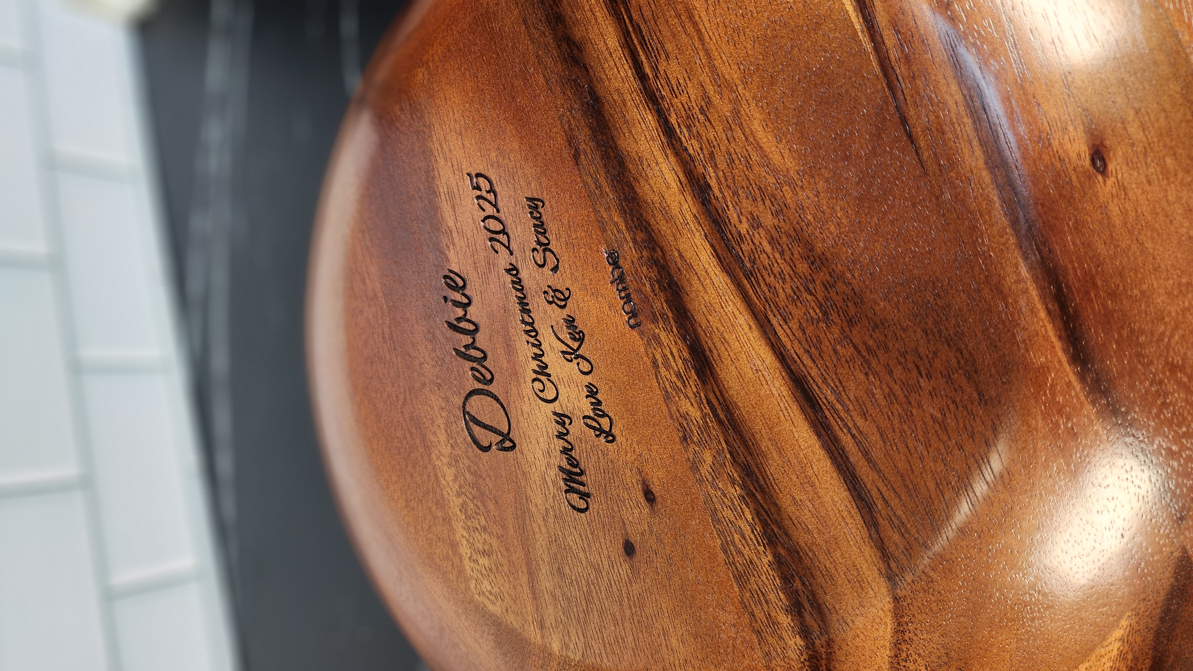 Engraved wooden bowl